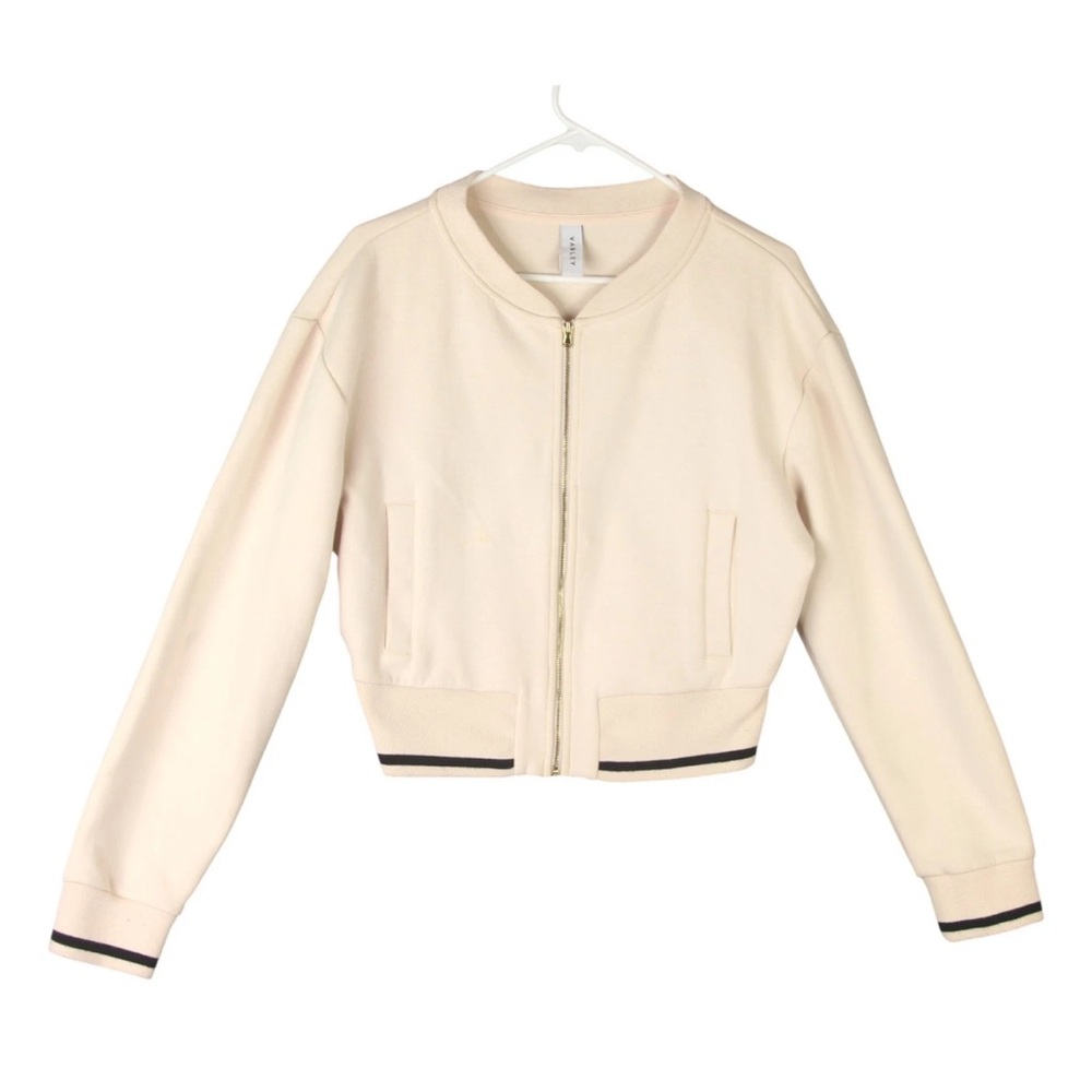 Varley Cole Bomber Cropped Jacket Womens Size Medium Light Pink Striped Trim - Picture 6 of 16